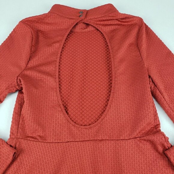 Free People Fit & Flare Dress Orange Womens Medium Long Sleeve Cutout Back - Picture 9 of 14